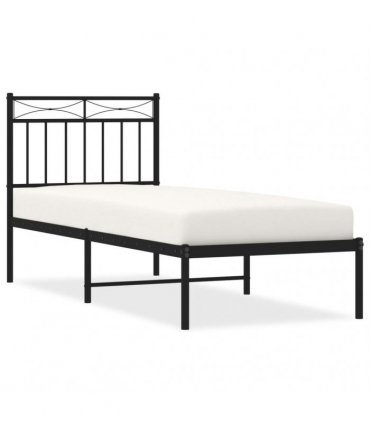vidaXL Metal Bed Frame without Mattress with Headboard Black 80x200cm — Size: 80 x 200 cm — V0671975302