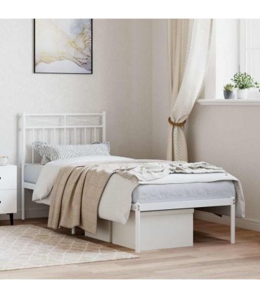 vidaXL Metal Bed Frame without Mattress with Headboard White 80x200cm — Size: 80 x 200 cm — V0671975303