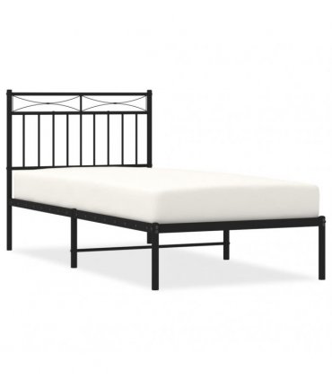 vidaXL Metal Bed Frame without Mattress with Headboard Black 90x190cm — Size: 90 x 190 cm — V0671975317