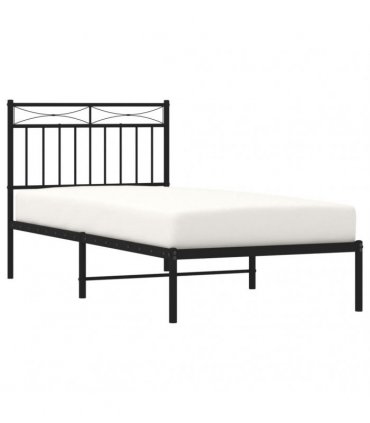 vidaXL Metal Bed Frame without Mattress with Headboard Black 90x190cm — Size: 90 x 190 cm — V0671975317