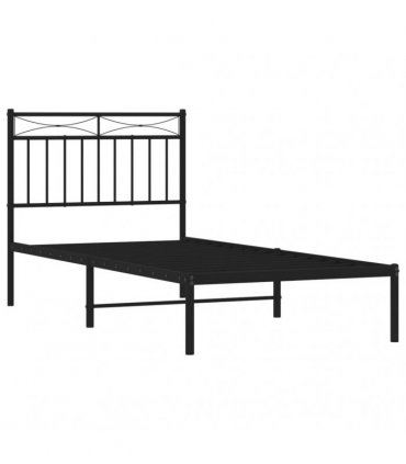vidaXL Metal Bed Frame without Mattress with Headboard Black 90x190cm — Size: 90 x 190 cm — V0671975317