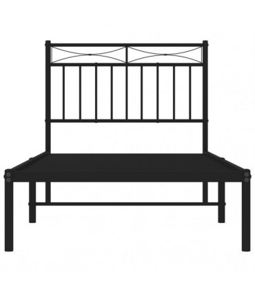 vidaXL Metal Bed Frame without Mattress with Headboard Black 90x190cm — Size: 90 x 190 cm — V0671975317