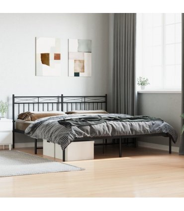 vidaXL Metal Bed Frame without Mattress with Headboard Black 180x200cm — Size: 180 x 200 cm — V0671975321