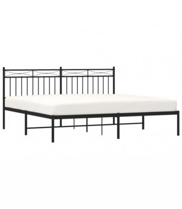 vidaXL Metal Bed Frame without Mattress with Headboard Black 180x200cm — Size: 180 x 200 cm — V0671975321