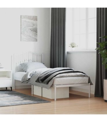 vidaXL Bed Frame | White | Powder-Coated Steel | Single | Bed Frame — Size: 80 x 200 cm, Model: with headboard