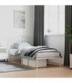 vidaXL Bed Frame | White | Powder-Coated Steel | Single | Bed Frame — Size: 80 x 200 cm, Model: with headboard