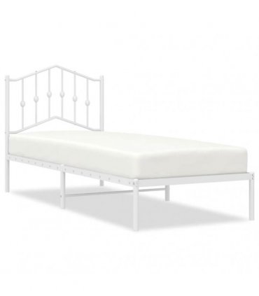 vidaXL Bed Frame | White | Powder-Coated Steel | Single | Bed Frame — Size: 80 x 200 cm, Model: with headboard