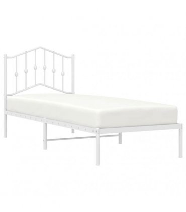 vidaXL Bed Frame | White | Powder-Coated Steel | Single | Bed Frame — Size: 80 x 200 cm, Model: with headboard