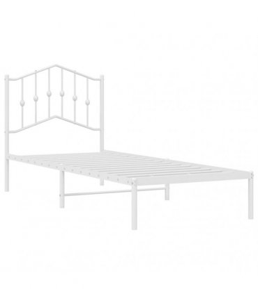 vidaXL Bed Frame | White | Powder-Coated Steel | Single | Bed Frame — Size: 80 x 200 cm, Model: with headboard