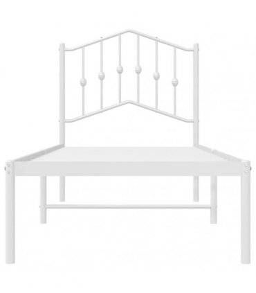 vidaXL Bed Frame | White | Powder-Coated Steel | Single | Bed Frame — Size: 80 x 200 cm, Model: with headboard