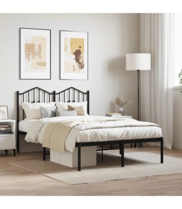 vidaXL Metal Bed Frame without Mattress with Headboard Black 120x190cm — Size: 120 x 190 cm — V0671975366