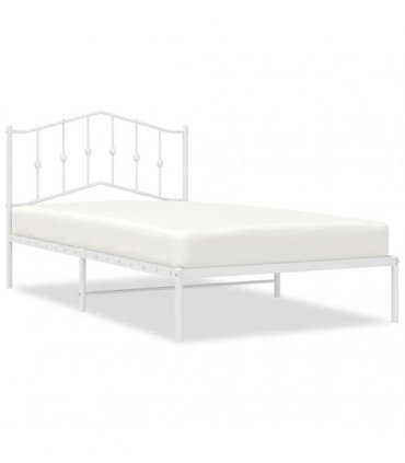 vidaXL Bed Frame | White | Powder-Coated Steel | Single | Bed Frame — Size: 100 x 200 cm, Model: with headboard