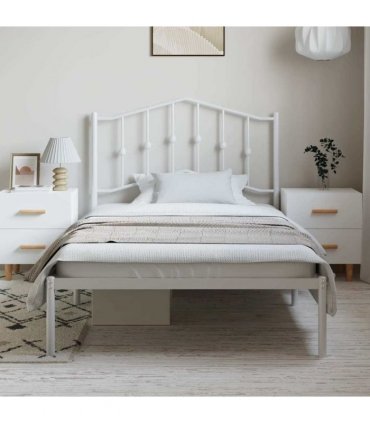 vidaXL Bed Frame | White | Powder-Coated Steel | Single | Bed Frame — Size: 100 x 200 cm, Model: with headboard