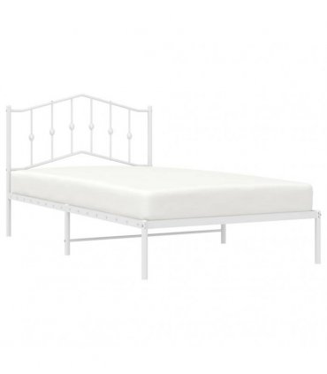 vidaXL Bed Frame | White | Powder-Coated Steel | Single | Bed Frame — Size: 100 x 200 cm, Model: with headboard