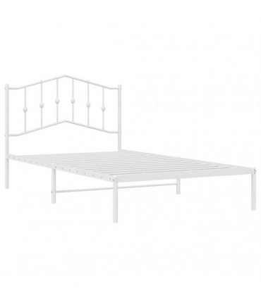 vidaXL Bed Frame | White | Powder-Coated Steel | Single | Bed Frame — Size: 100 x 200 cm, Model: with headboard