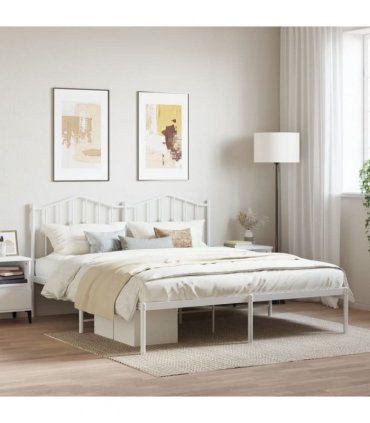 vidaXL Metal Bed Frame without Mattress with Headboard White 160x200cm — Size: 160 x 200 cm — V0671975387