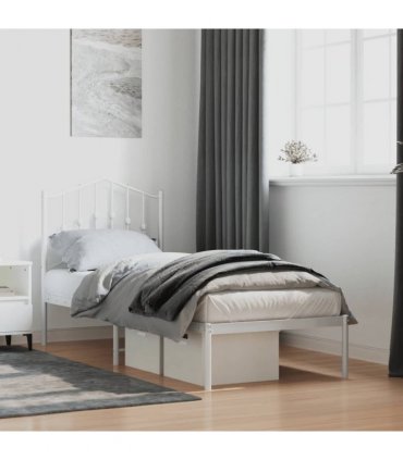 vidaXL Metal Bed Frame without Mattress with Headboard White 75x190cm — Size: 75 x 190 cm — V0671975394