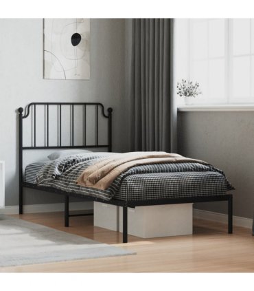 vidaXL Metal Bed Frame without Mattress with Headboard Black 90x200cm — Size: 90 x 200 cm — V0671975475