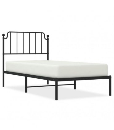 vidaXL Metal Bed Frame without Mattress with Headboard Black 90x200cm — Size: 90 x 200 cm — V0671975475