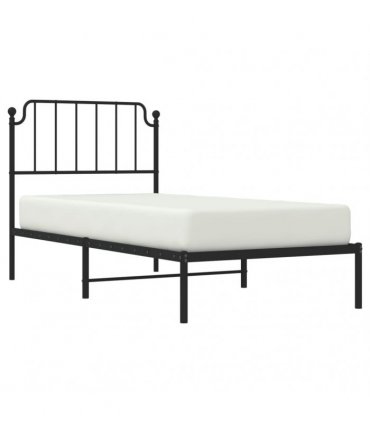 vidaXL Metal Bed Frame without Mattress with Headboard Black 90x200cm — Size: 90 x 200 cm — V0671975475