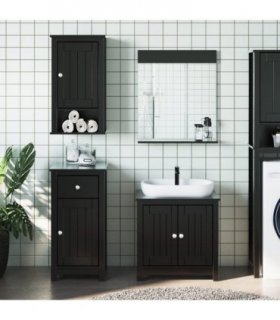 vidaXL 3 Piece Bathroom Furniture Set BERG Black Solid Wood Pine — Size: 40 x 34 x 80 cm