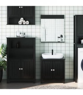 vidaXL 3 Piece Bathroom Furniture Set BERG Black Solid Wood Pine — Size: 69.5 x 34 x 110 cm