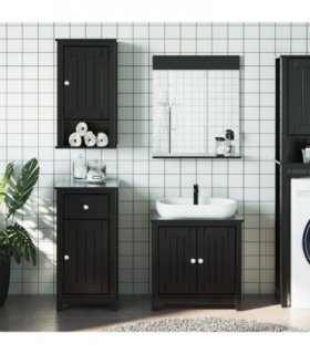 vidaXL 4 Piece Bathroom Furniture Set BERG Black Solid Wood Pine — Size: 40 x 34 x 80 cm
