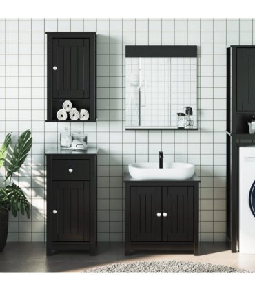 vidaXL 4 Piece Bathroom Furniture Set BERG Black Solid Wood Pine — Size: 40 x 34 x 80 cm