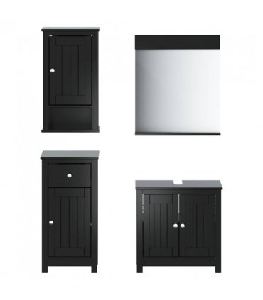 vidaXL 4 Piece Bathroom Furniture Set BERG Black Solid Wood Pine — Size: 40 x 34 x 80 cm