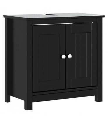 vidaXL 4 Piece Bathroom Furniture Set BERG Black Solid Wood Pine — Size: 40 x 34 x 80 cm