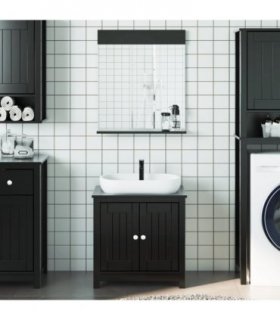 vidaXL 2 Piece Bathroom Furniture Set BERG Black Solid Wood Pine — Size: 60 x 34 x 59 cm