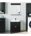 vidaXL 2 Piece Bathroom Furniture Set BERG Black Solid Wood Pine — Size: 60 x 34 x 59 cm