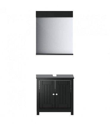 vidaXL 2 Piece Bathroom Furniture Set BERG Black Solid Wood Pine — Size: 60 x 34 x 59 cm