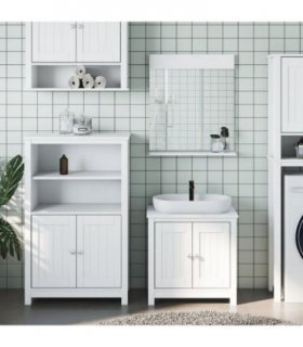 vidaXL 3 Piece Bathroom Furniture Set BERG White Solid Wood Pine — Size: 69.5 x 34 x 110 cm
