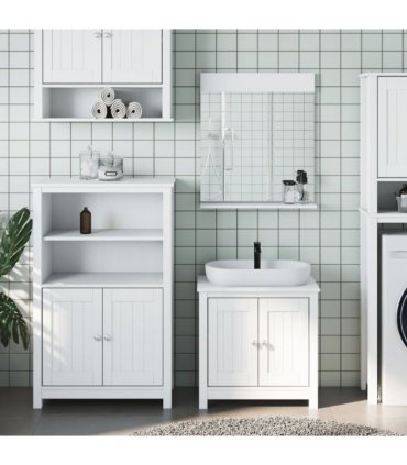 vidaXL 3 Piece Bathroom Furniture Set BERG White Solid Wood Pine — Size: 69.5 x 34 x 110 cm