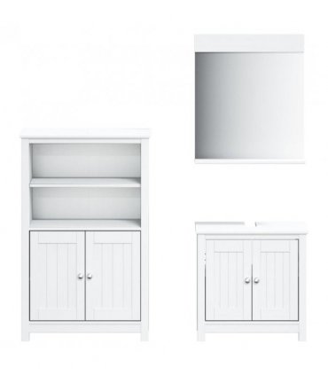 vidaXL 3 Piece Bathroom Furniture Set BERG White Solid Wood Pine — Size: 69.5 x 34 x 110 cm
