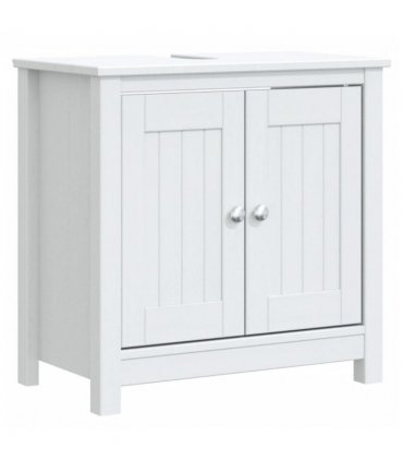 vidaXL 3 Piece Bathroom Furniture Set BERG White Solid Wood Pine — Size: 69.5 x 34 x 110 cm