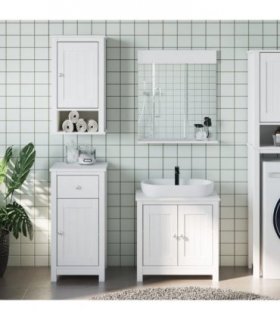 vidaXL 3 Piece Bathroom Furniture Set BERG White Solid Wood Pine — Size: 40 x 27 x 71.5 cm