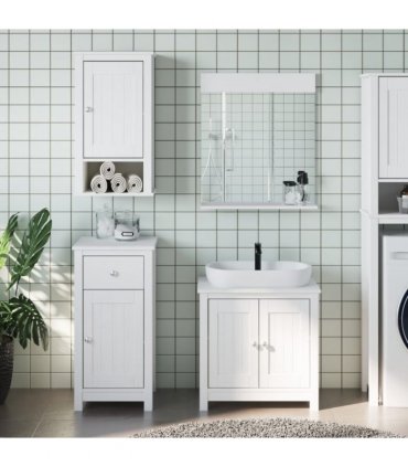 vidaXL 3 Piece Bathroom Furniture Set BERG White Solid Wood Pine — Size: 40 x 27 x 71.5 cm