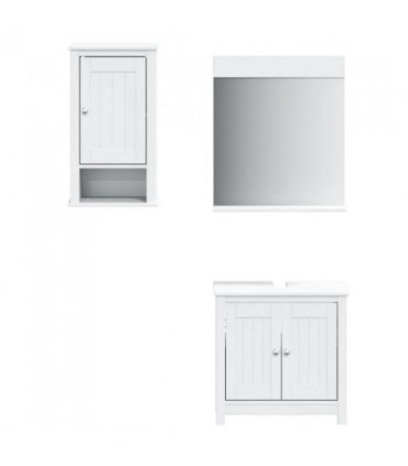 vidaXL 3 Piece Bathroom Furniture Set BERG White Solid Wood Pine — Size: 40 x 27 x 71.5 cm