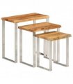vidaXL Nesting Tables 3 pcs with Live Edge Solid Wood Acacia — Colour: brown and silver