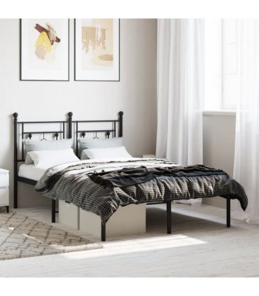 vidaXL Metal Bed Frame without Mattress with Headboard Black 120x200cm — Size: 120 x 200 cm — V0671975602