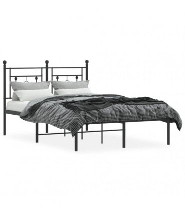vidaXL Metal Bed Frame without Mattress with Headboard Black 120x200cm — Size: 120 x 200 cm — V0671975602
