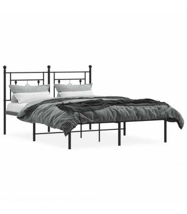 vidaXL Metal Bed Frame without Mattress with Headboard Black 140x200cm — Size: 140 x 200 cm — V0671975617