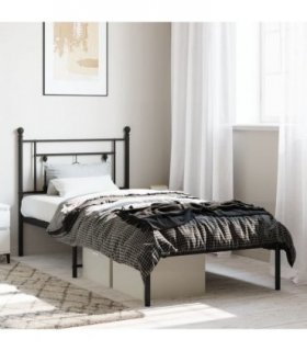 vidaXL Metal Bed Frame without Mattress with Headboard Black 90x190cm — Size: 90 x 190 cm — V0671975618
