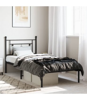 vidaXL Metal Bed Frame without Mattress with Headboard Black 90x190cm — Size: 90 x 190 cm — V0671975618