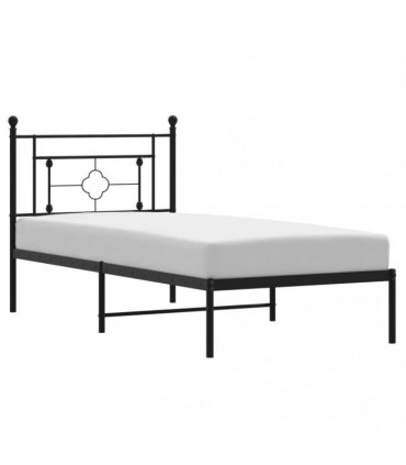 vidaXL Metal Bed Frame without Mattress with Headboard Black 90x190cm — Size: 90 x 190 cm — V0671975618