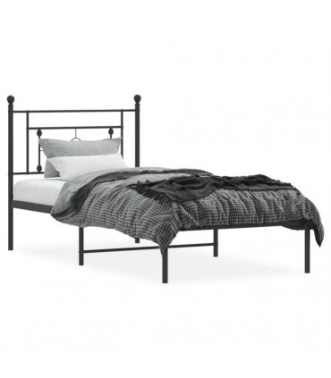 vidaXL Metal Bed Frame without Mattress with Headboard Black 90x190cm — Size: 90 x 190 cm — V0671975618