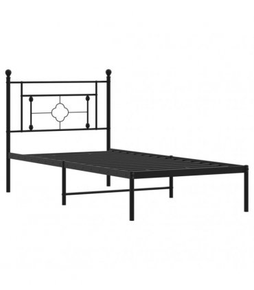 vidaXL Metal Bed Frame without Mattress with Headboard Black 90x190cm — Size: 90 x 190 cm — V0671975618