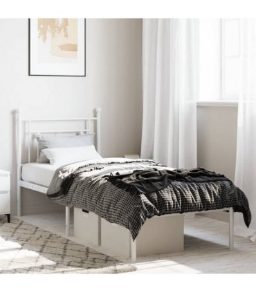 vidaXL Metal Bed Frame without Mattress with Headboard White 75x190cm — Size: 75 x 190 cm — V0671975636